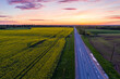 Empty Countryside Highway Road on Warm Summer Evening in Sunset Colors
