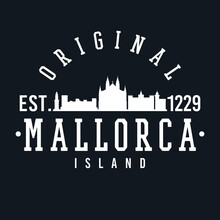 Majorca, Balearic Islands, Spain Skyline Original. A Logotype Sports College And University Style. Illustration Design Vector City.