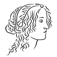 Wall Mural - Sandro Botticelli - A Lady in Profile. Simonetta Vespucci. Replica, part, head.