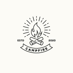 Wall Mural - campfire linear logo, emblem or label design.
