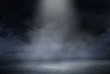 Dark Room With Spotlight And Concrete Floor - Smoky Background