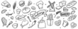 © Ekaterina Sheshina - Bakery products and kitchenware for design menu. Outline Hand drawn doodles Bakery Set vector illustration.