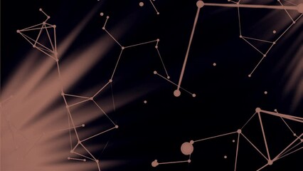 Poster - Moving molecular chains in computer. Motion. 3D lines in plexuses move in computer space. Geometric plexuses of lines and dots move in space