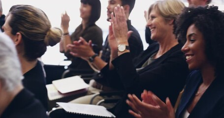 Aufkleber - Business advancements deserve a round of applause. Diverse group of business people smiling and clapping at a conference, sitting and applauding during a corporate training seminar meeting