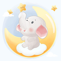 Wall Mural - Cute Baby elephant twinkle twinkle little star