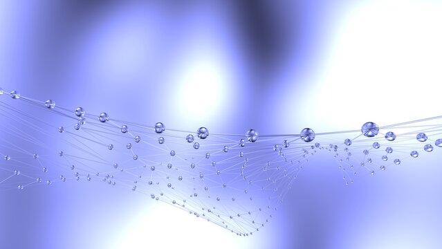 Clear glass atom structure on soft purple background. Concept of biological science, network technology and human strategy. 3D CG. 3D high quality rendering. 3D illustration.