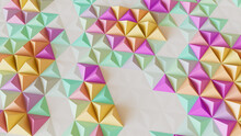 Multicolored Polygonal Surface With Tetrahedrons. High Tech, Bright 3d Background.