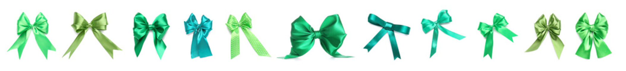 Set of beautiful green bows isolated on white