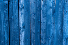 Wodden Blue Planks In Various Shades Of Colours, Aged Wodden Wall Of The Cottage House Surface Making A Good Background Material In Royal Blue Color