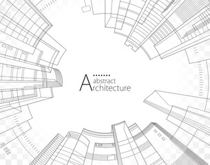 Poster - 3D illustration linear drawing, architecture urban building design, architecture modern abstract background. 