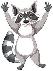 Canvas Print - Cute cartoon raccoon standing on white background