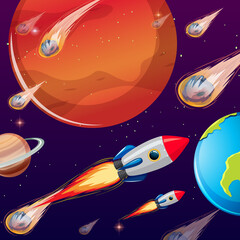 Wall Mural - outer space background with comets ad rockets