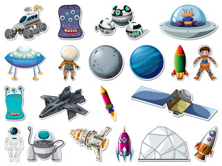 Wall Mural - Sticker set of outer space objects and astronauts