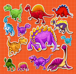 Wall Mural - sticker set of different dinosaur cartoon characters