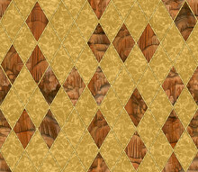 Rhombus Seamless Pattern. Grid. Mosaic. Illustration In Stained Glass Style. Pattern In Orange, Yellow, Brown. Art Deco Style. Seamless Pattern For Wallpaper, Textile Print, Tile. Gold Argyle Pattern.
