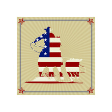 A Rodeo Cowboy Calf Roper Silhouette With An American Flag.