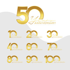 Set of Anniversary logotype gold color with white background for celebration