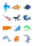 Fototapeta Pokój dzieciecy - Fish Illustration Set. Some of these fish can be taken care of our home like Clownfish, Dory fish, Koi fish.