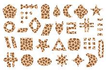 Set Of Geometric Elements With Decorative Leopard Filling. Vector Illustration