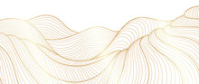Elegant Abstract Line Art On White Background. Luxury Hand Drawn And Golden Texture With Gold Gradient Wavy Line. Shining Wave Line Design For Wallpaper, Banner, Prints, Covers, Wall Art, Home Decor.
