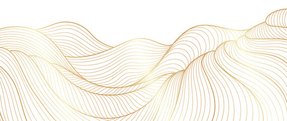 Wall Mural - Elegant abstract line art on white background. Luxury hand drawn and golden texture with gold gradient wavy line. Shining wave line design for wallpaper, banner, prints, covers, wall art, home decor.