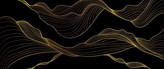 elegant abstract line art on dark background. luxury hand drawn and golden texture with gold wavy li