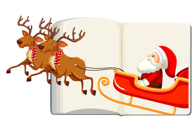 Wall Mural - Opened blank book with Santa Claus on sleigh