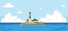 Lighthouse In On The Island In The Middle Of The Sea