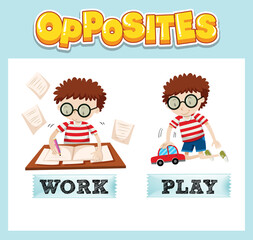 Sticker - Opposite English words with work and play
