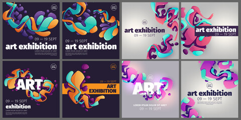 Poster - art exhibition posters with creative pattern of glossy fluid shapes. vector template for social medi