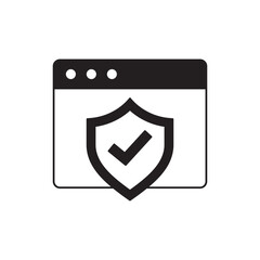 Sticker - Browser protection security icon in black flat glyph, filled style isolated on white background