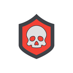 Wall Mural - skull shield, cyber attack protection icon in color icon, isolated on white background 