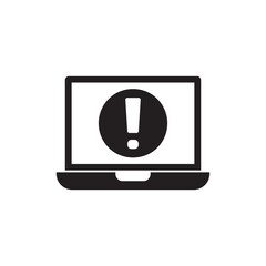 Sticker - Laptop with warning sign icon in black flat glyph, filled style isolated on white background