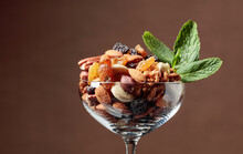 Nuts And Raisins Garnished With Mint.