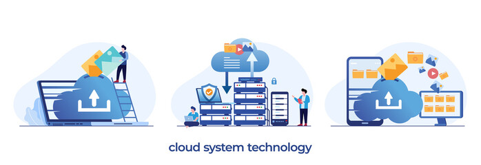 Wall Mural - cloud storage, file download, database protection concept, data center, file management, flat illustration vector template