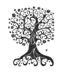 Aufkleber - Old big family tree with roots. Isolated on white background. Concept Art for your design. Design interior ideas.