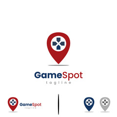 Wall Mural - game spot logo design icon template, joystick button with map pointer logo concept