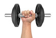 © Retouch man - Hand holding dumbbell on isolated white background