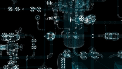Poster - Particle hologram industrial equipment, valves, pipes and sensors