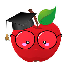 Wall Mural - Congratulations graduates - Smart apple student in red graduate cap. Cute red apple character. Hand drawn doodle for kids. Good for textiles, school sets, wallpapers, wrapping paper, clothes.