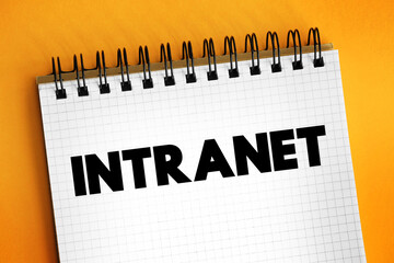 Aufkleber - Intranet - computer network for sharing information, collaboration tools, and other computing services within an organization, text concept on notepad