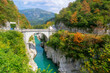 Amazing view of Soca river and Napoleon's bridge near Kobarid, Slovenia
