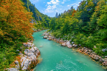Autumn Scenery Of Soca River Near Kobarid, Slovenia