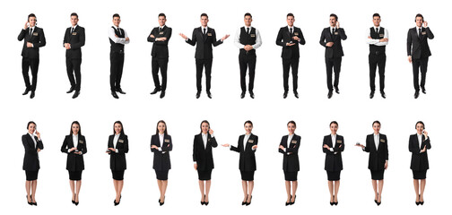 Poster - Collage with photos of receptionists on white background. Banner design