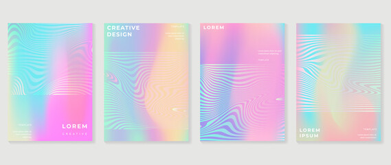 Abstract colorful gradient cover template. Set of poster design with hologram color, dynamic graphic, circle shape, dot pattern. Collection modern banners for flyer, business, ads, decoration, card.