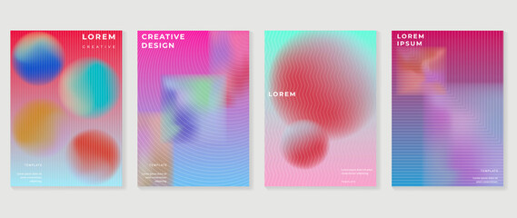 Abstract colorful gradient cover template. Set of poster design with hologram color, dynamic graphic, circle shape, dot pattern. Collection modern banners for flyer, business, ads, decoration, card.