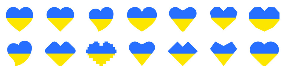 Wall Mural - Ukrainian flag in the shape of a heart. Set of hearts. National ukrainian flag. Vector illustration. I love ukraine