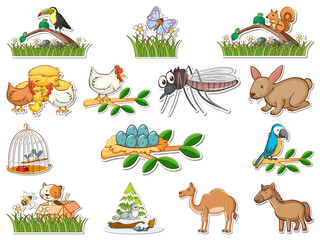 Canvas Print - Sticker set of cartoon wild animals