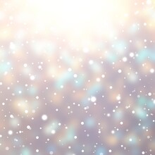 Winter Background Of Blurred Garland Lights And Snow. Halftone Lilac Blue Colors. Diffused Light From Top.