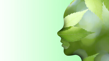 A young girl in profile. Mother nature for a green world